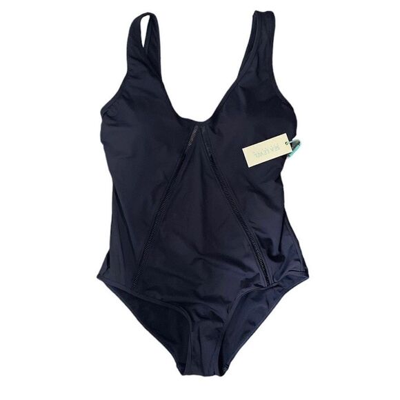 Sea Level Australia Essentials V Style One Piece Swimsuit Night Sky Navy Blue Si - Picture 2 of 10